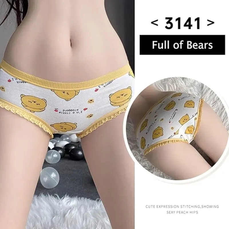 5Pcs/Set Cotton Underwear For Women Female Panties Cartoon Bear Girl\'s Briefs Mid Waist Seamless Breathable Underpants Lingerie