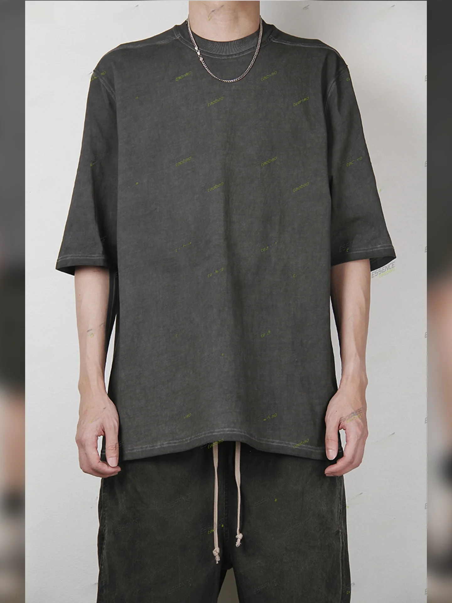 

k Waed Loose Fit Men's T-irt Color Five-Quarter Sve High Street Hip Hop Faion Casual Urban Sle round Ne