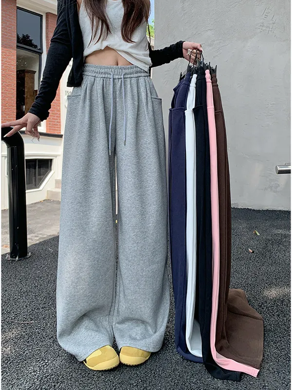 Dstring Weite Freizeithose für Damen mit Hoher Taille, Locker Sitzende Hose, Sport-Sweathose, Schlankmachende Gerade Hose in Bodenlänge
