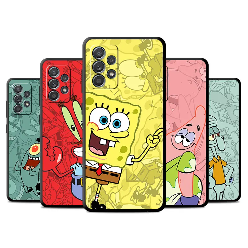 Black Case for Samsung Galaxy A52 A73 5G A33 A12 A53 A22 A13 4G A24 A14 A23 A54 A70 Soft Phone Cover Cartoon Friend Sponge-Bobs