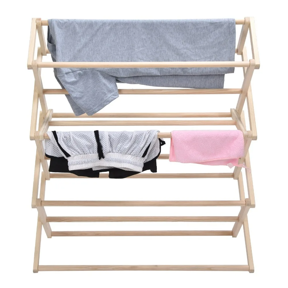 

Clothes Drying Rack Wooden Clothes Drying Rack Collapsible Garment Laundry Dryer Hanger Rack for Nursery Kids' Room(Large )