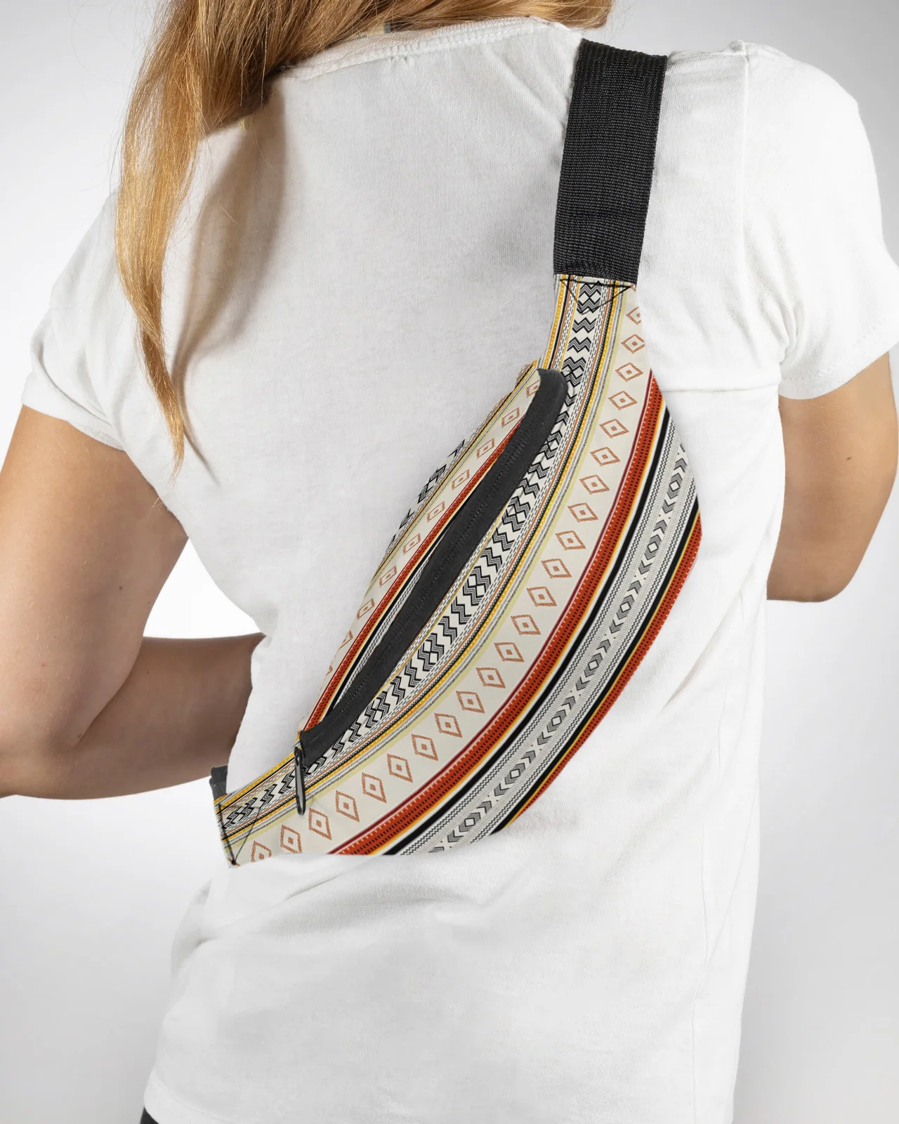 

Boho Geometric Stripes Men Wallet Women Waist Bag Fanny Pack Purse Large Phone Belt Bag Wallet Pouch Waterproof Banana Hip Bags