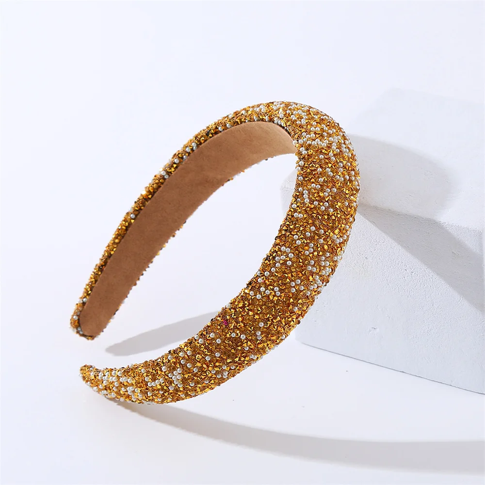Funkelndes Strass-Haarband Elegante Kristall-Perlen-Haarbänder Breite Dicke Schwamm-Haarreifen Mädchen-Haaraccessoires Großhandel – Detail 14