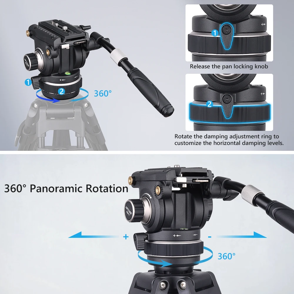 ARTCISE FH11 360°Panoramic Rotation Drag Tilt Pan Fluid Head Heavy Duty Professional for DSLR Camera Camcorder Video Load 12kg