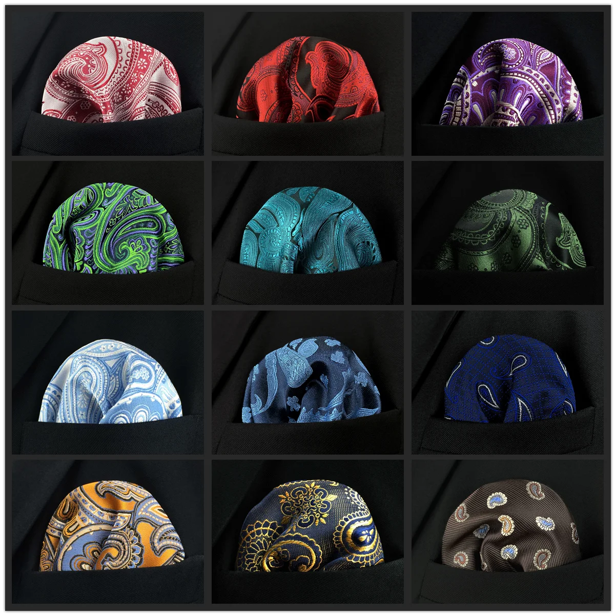 Pañuelo colorido de seda de Cachemira Multicolor para hombre, pañuelo de bolsillo cuadrado de negocios, grande, 12,6 \