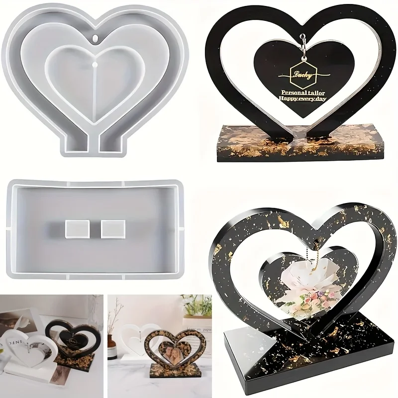 Heart Frame Mold Set, Heart-Shaped Epoxy Resin Silicone Mold, DIY Photo Heart Mold, Suitable for Creative Home Decoration