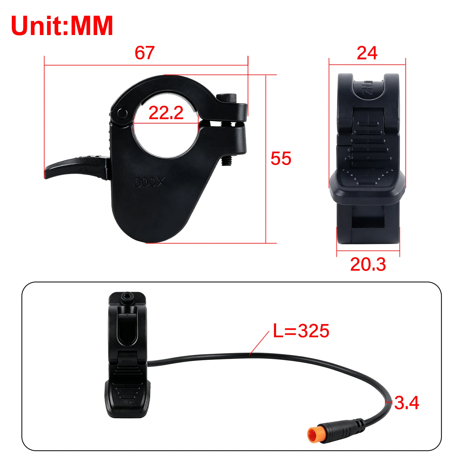 300X E-Bike Thumb Throttle 3 Pin Electric Bike Bicycle Throttle Speed Control Electric Scooter Accelerator 12V 24V 36V 48V 72V