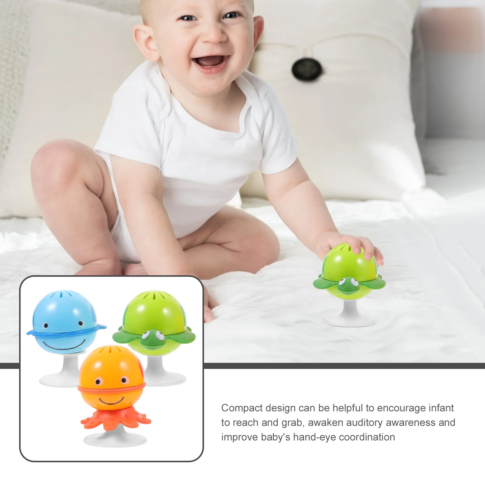 3 ชิ้น Bell ของเล่นเสียงสถานที่เกลียวทารก Abs Baby Feeding Helper เด็กวัยหัดเดินสัตว์ตกแต่ง