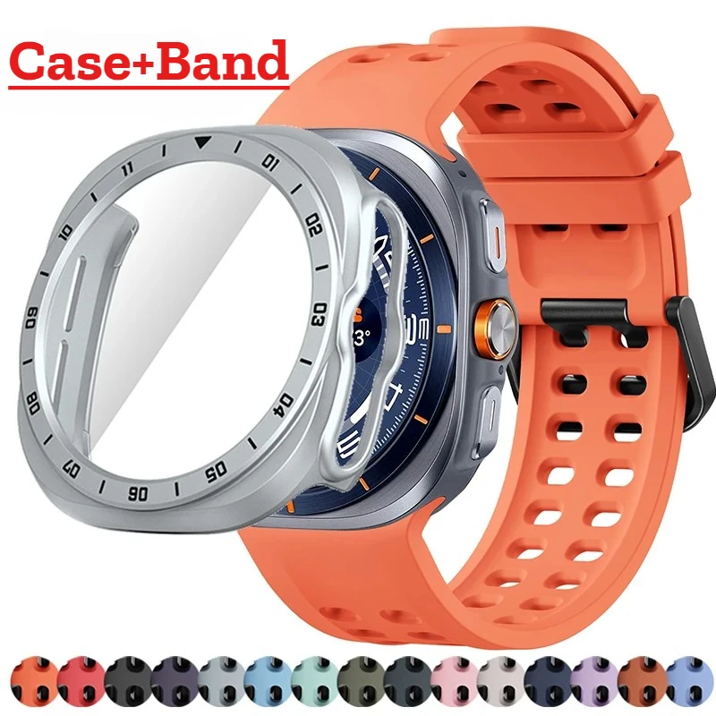 Silicone Strap+PC Case for Samsung Galaxy Watch Ultra2 Tempered Glass Screen Protector Case for Galaxy Ultra 2026 Accessories