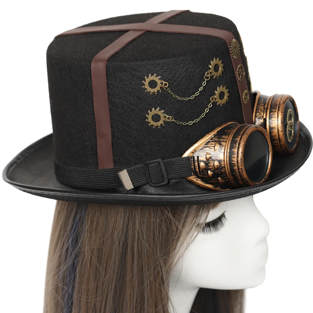 Steampunk Top Hat Cross Leather Goth Goggles Retro Headdress Men's Stage Performance Props