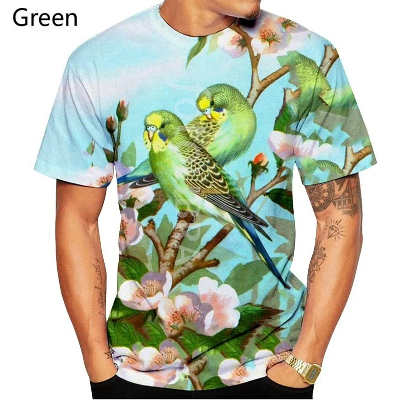 Men Crew Neck Short Sleeve T Shirt 3D Print Macaw Parrot Couple Tropical Floral Graphic Polyester Casual Tee
