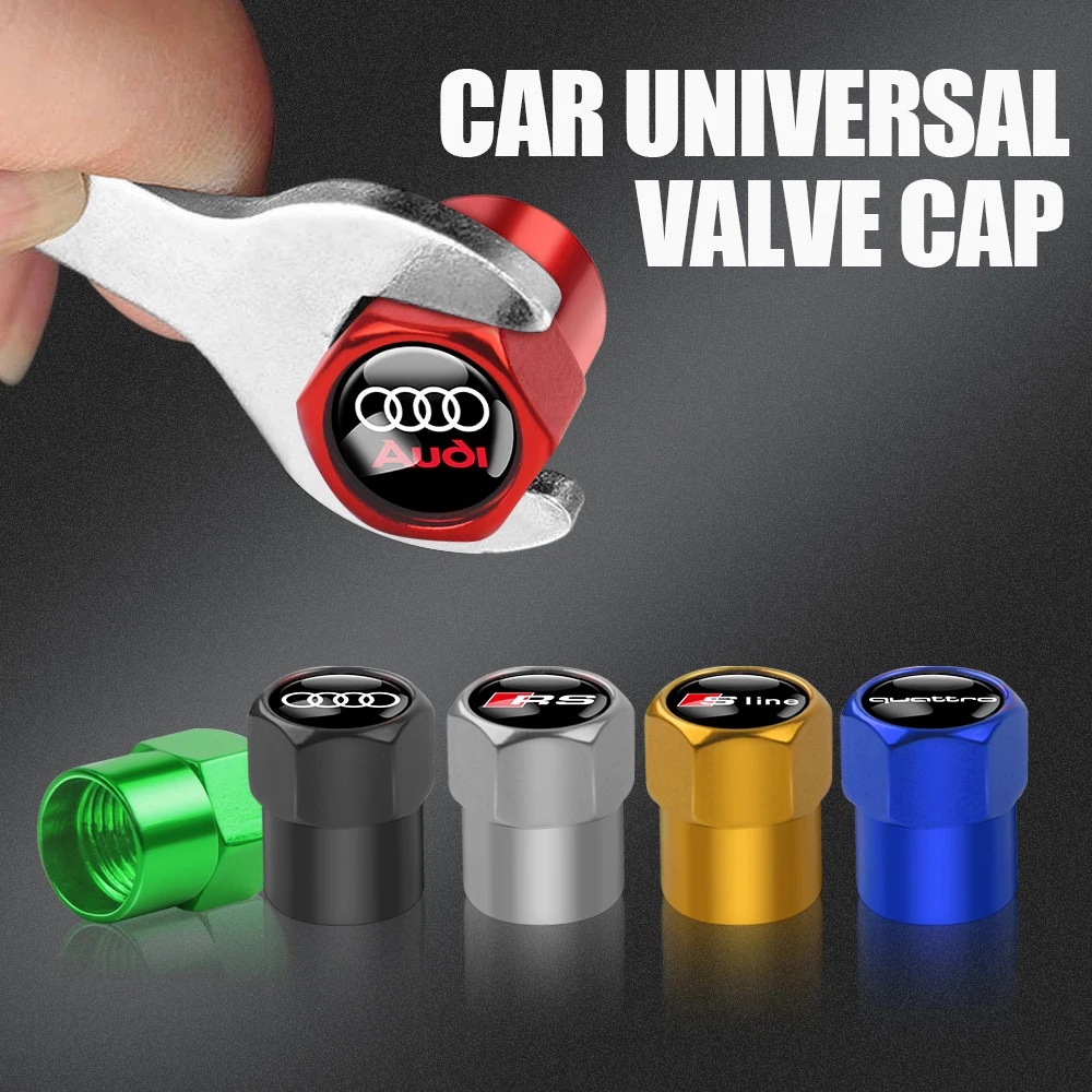 4PCS Car Wheel Tire Valve Caps Tyre Rim Stem Cover Accessories For Audi A3 8P 8V A6 C8 C7 A4 B7 S8 A8 D3 D4 A5 A8 Q3 Q5 RS Sline