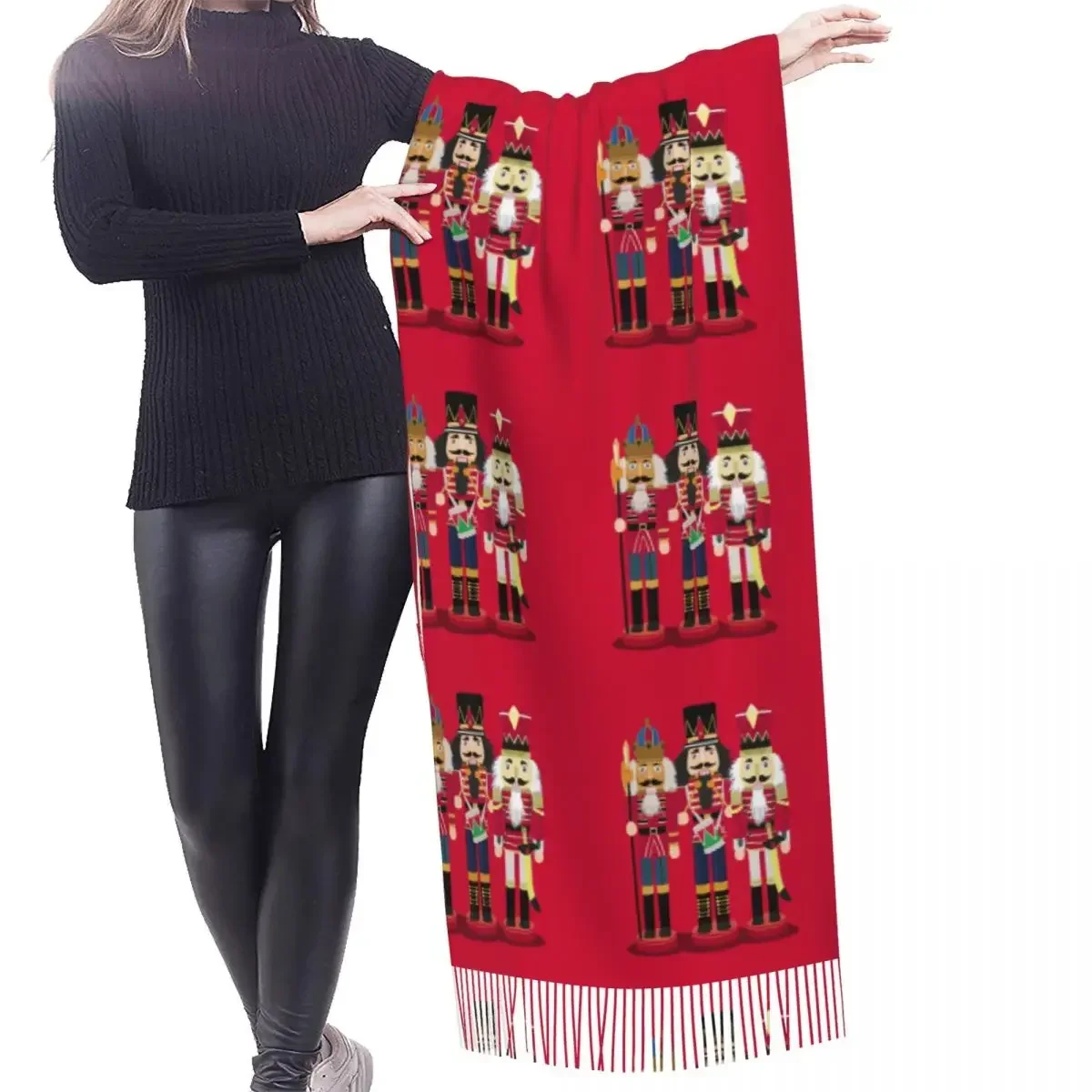 Nutcracker Soldier Toy Christmas Gift Scarf Wrap for Women Long Winter Warm Tassel Shawl Unisex Fashion Versatile Female Scarves