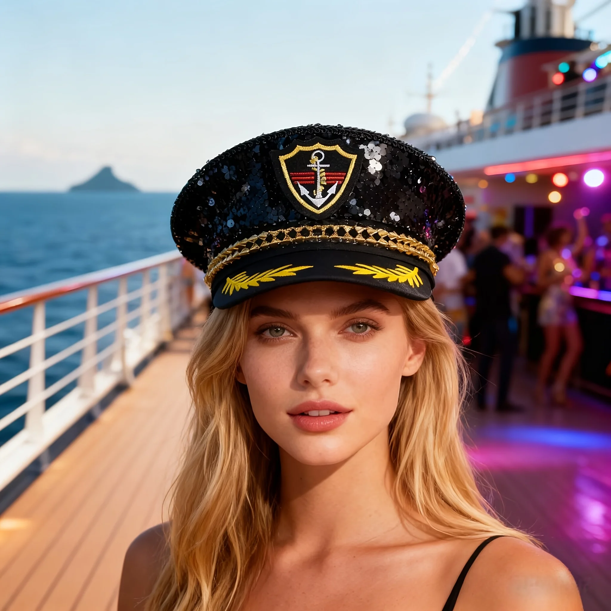 HongLuan Disco Colourful Sequin Steampunk Captain Hat for Burning Man Festival Woman, Military Accessories & Military Cap Man