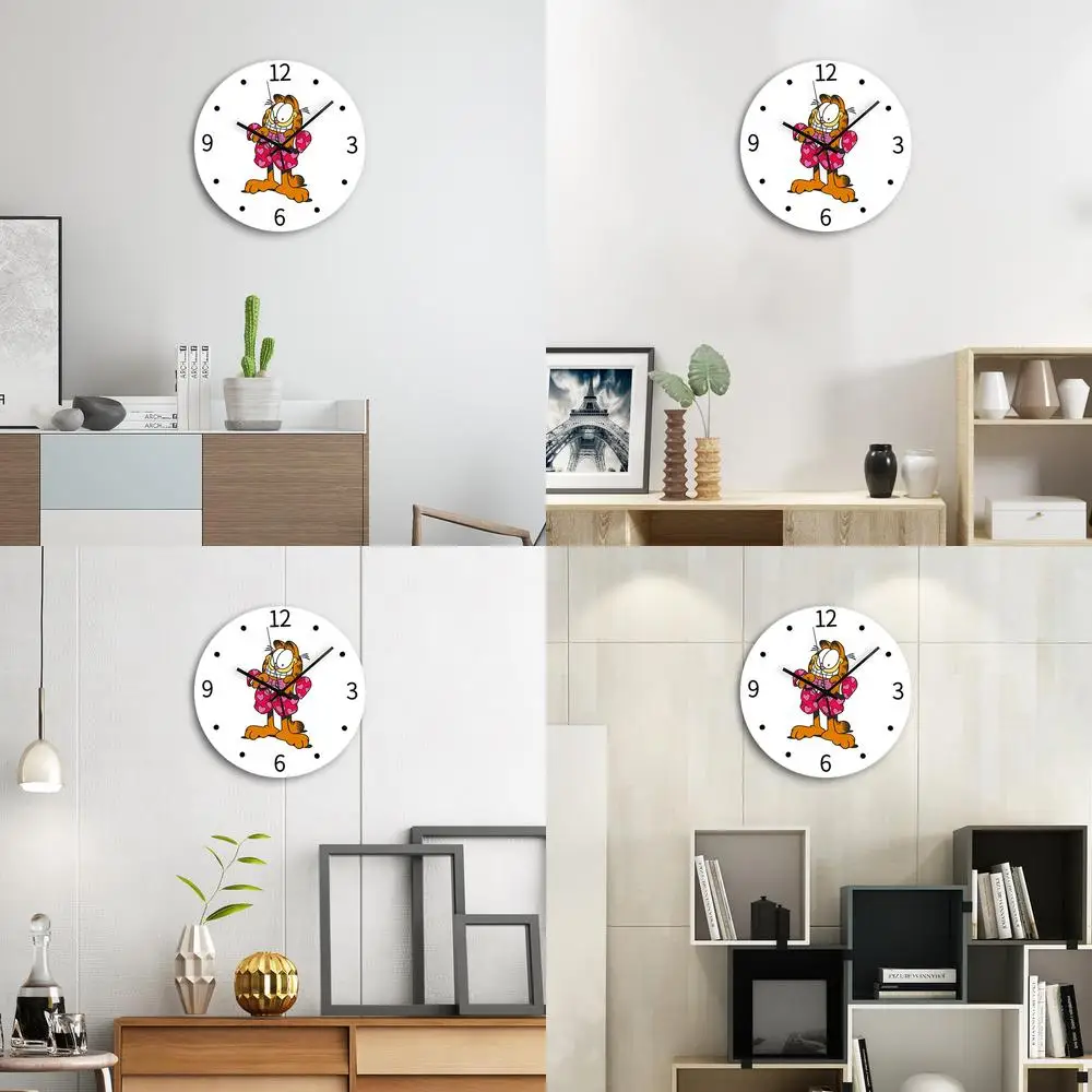 Funny Garfield Cat Cartoon Pattern Simple Digital Round Clock Creative Quiet Quartz Wall Clock