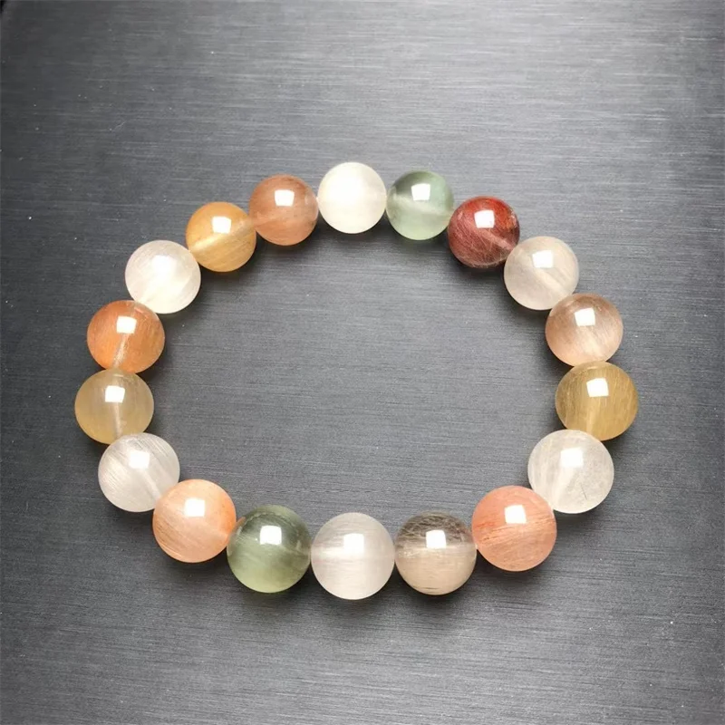 11.5MM Natural Colored Rabbit Quartz Bracelet Women Fashion Sweet Reiki Healing Energy Strand Girls Jewelry Gift 1PCS