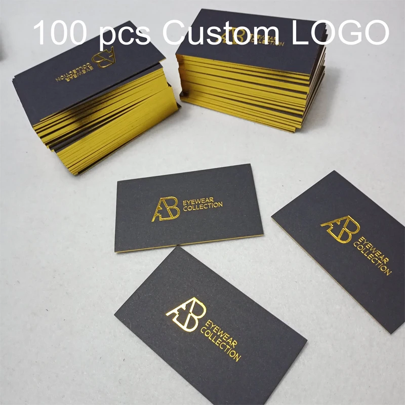 Custom luxury black gold foil recycled business card printing with golden border edge Thank You Cards