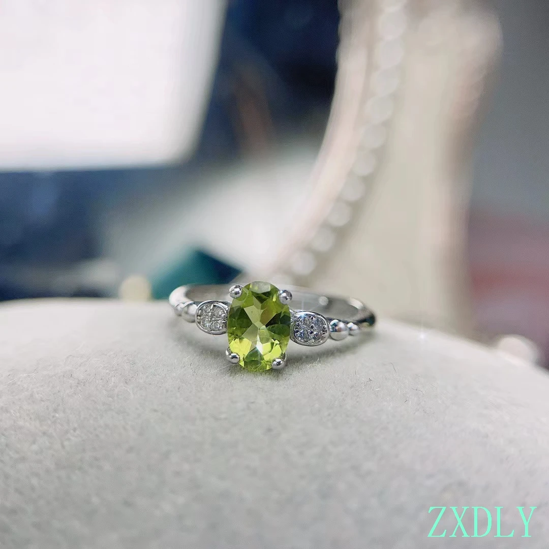 2023 Newest Silver Ring for Women Certified Natural Peridot Ring Fashion 925 Silver Jewelry Good Gift