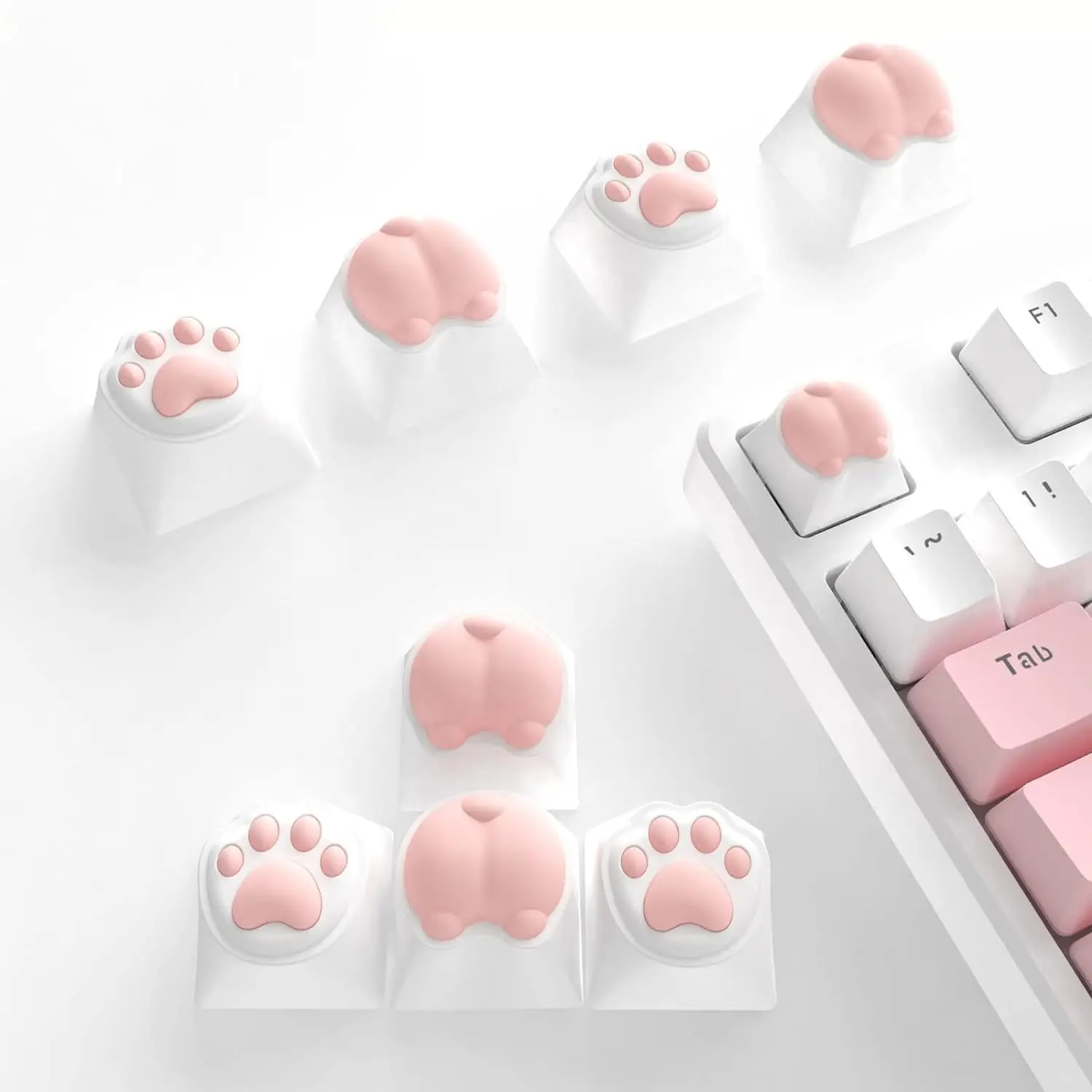 Cute Cat Claw Butt Shape PBT&Silicone Keycap Set Ergonomic for 61/84/96/104 Key Cross Type Switch Mechanical Gaming Keyboard DIY