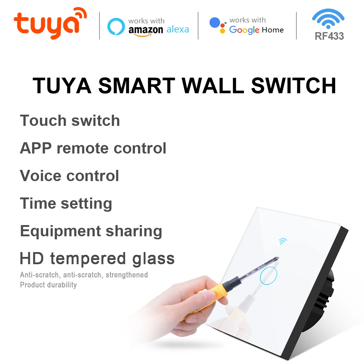 

Интеллектуальный настенный панельный переключатель TUYA с сенсорным датчиком AC95V-260V Поддержка беспроводного приложения Голосовое управление Alexa Google Home Smart Life