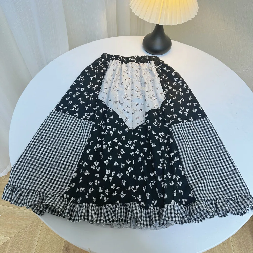 2024 Patchwork Plaid Girl Skirt Fashion Floral Printing Skirts for Girls Kids Unique Design Children Boutique Teen Clothing