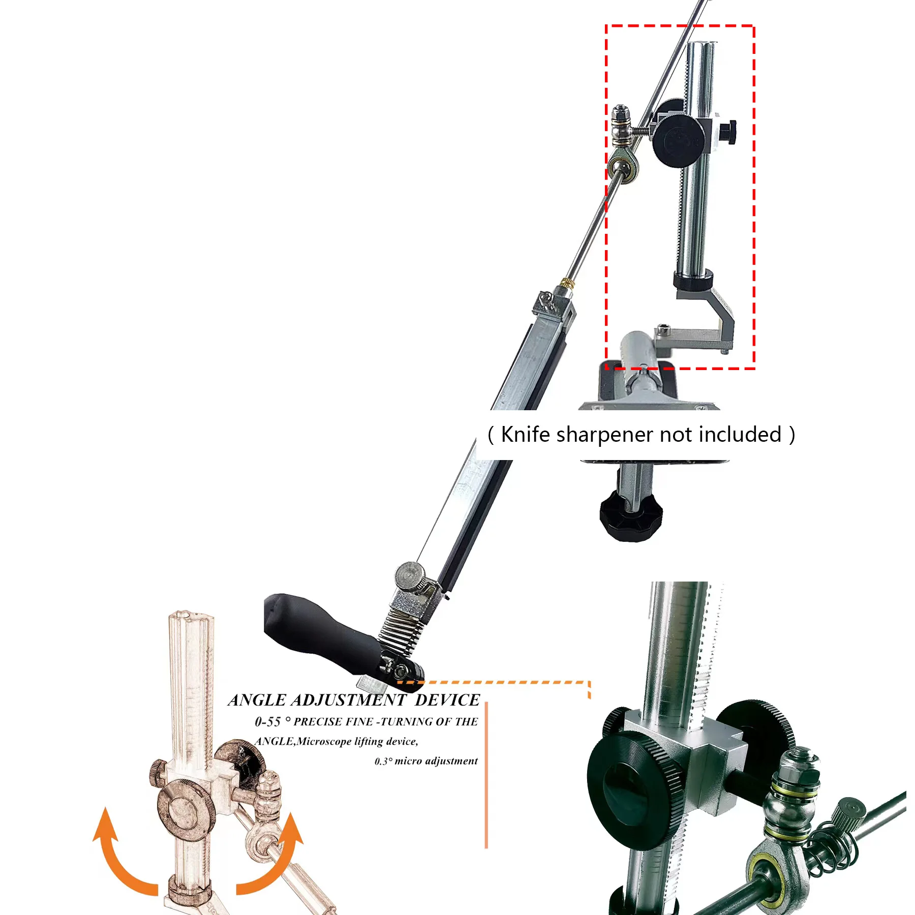 Self-customized angle grinding sharpener fittings, angle adjustment mechanism, grinding stone holder, limit ring, 360° flipping