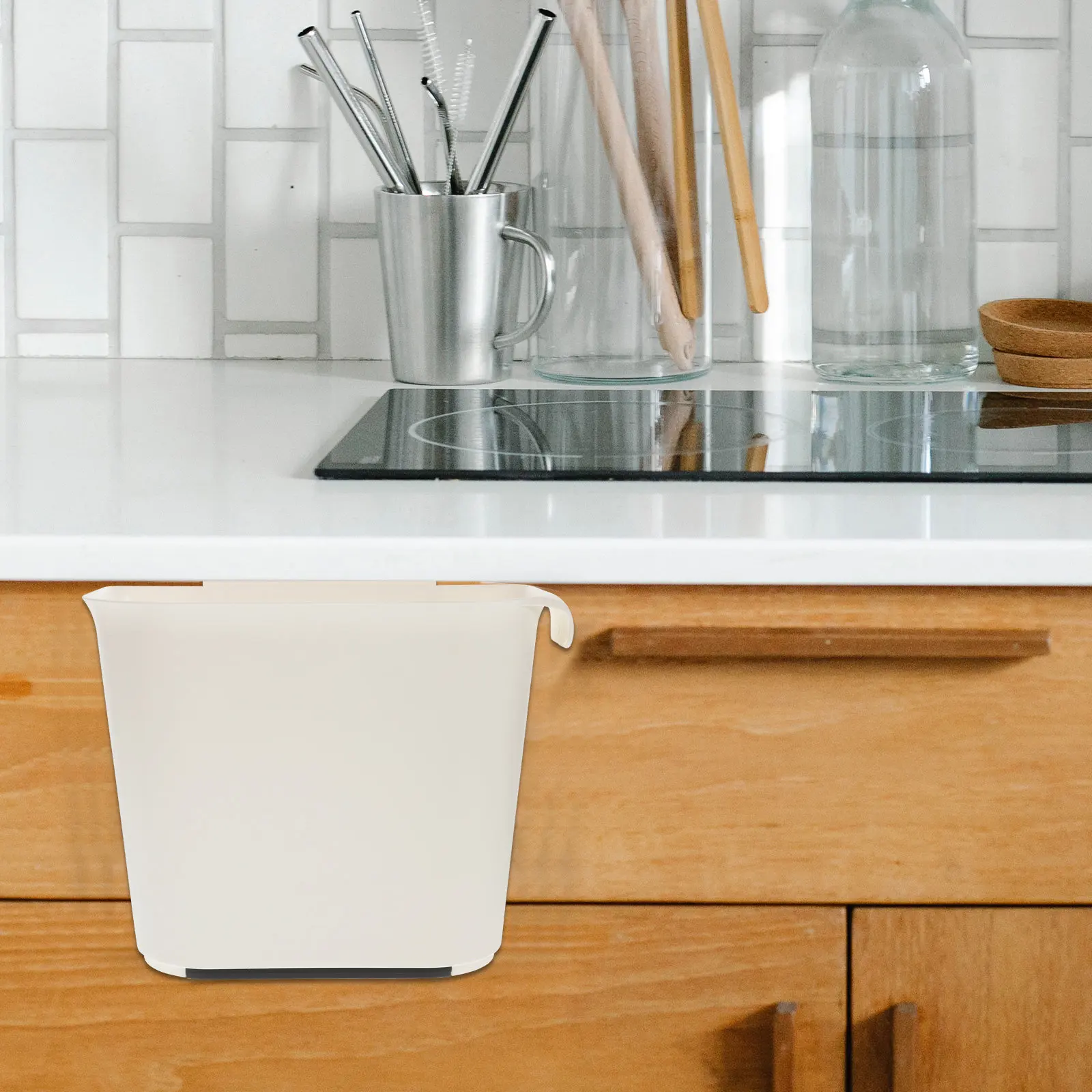 

1 шт. Подвесное мусорное ведро, пластиковый контейнер для бытовых отходов, компактный, экономит место, подходит для дома, офиса, кухни, автомобиля