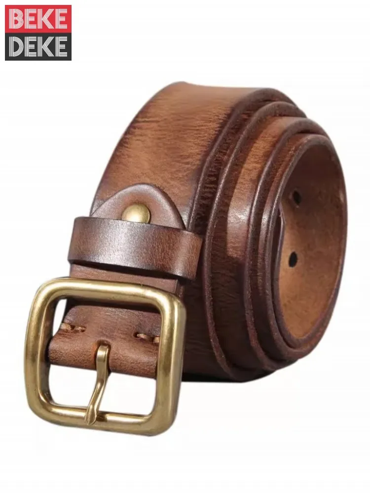 

Mens Genuine Leather Belt Copper Needle Buckle Handmade Cow Leather Vintage Versatile Men Casual Belt For Jeans