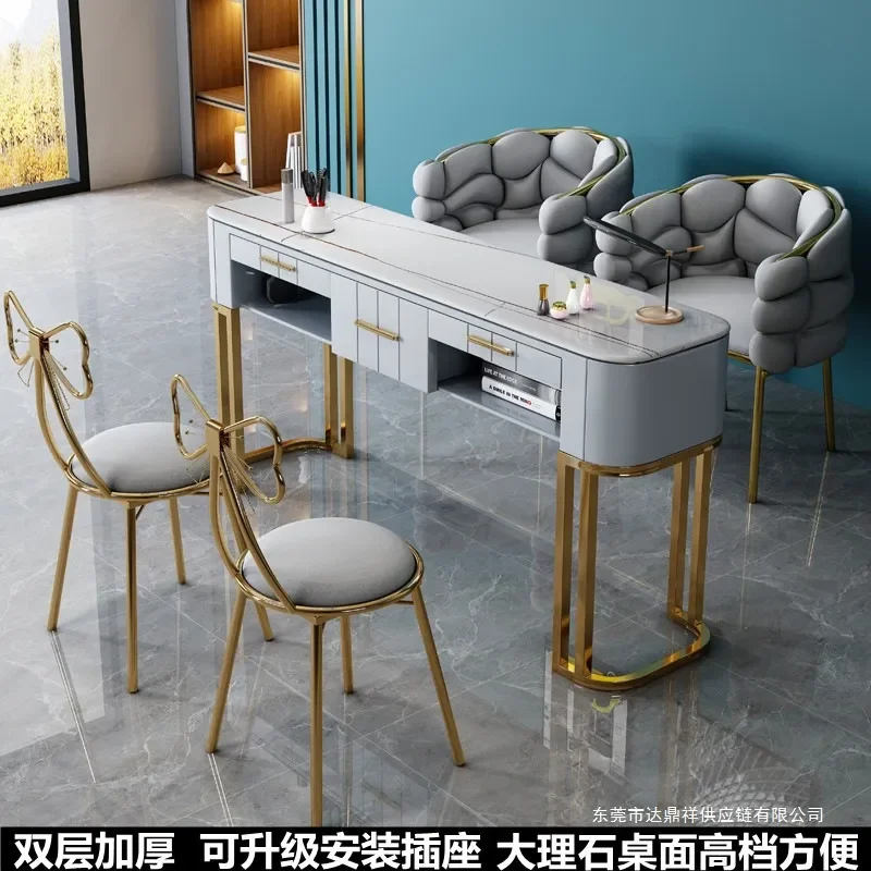 Internet celebrity manicure table and chair set Japanese single double table and chair modern simple light luxury marble