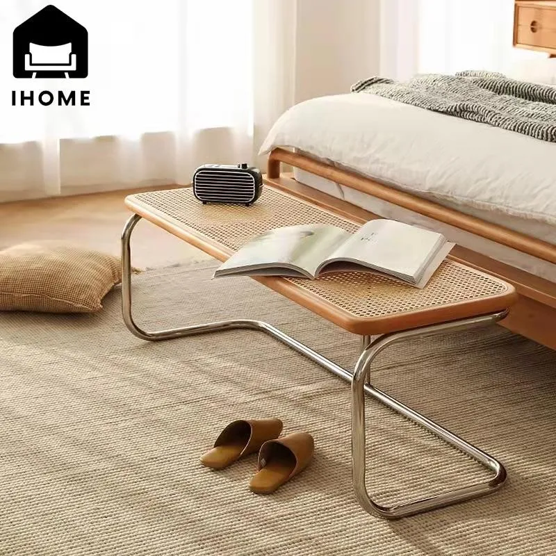 IHOME Nordic Creative Vine Weaving Bench Home Door Solid Wood Shoes Exchange Bench Bedroom Medieval Foyer Low Bench DropShipping