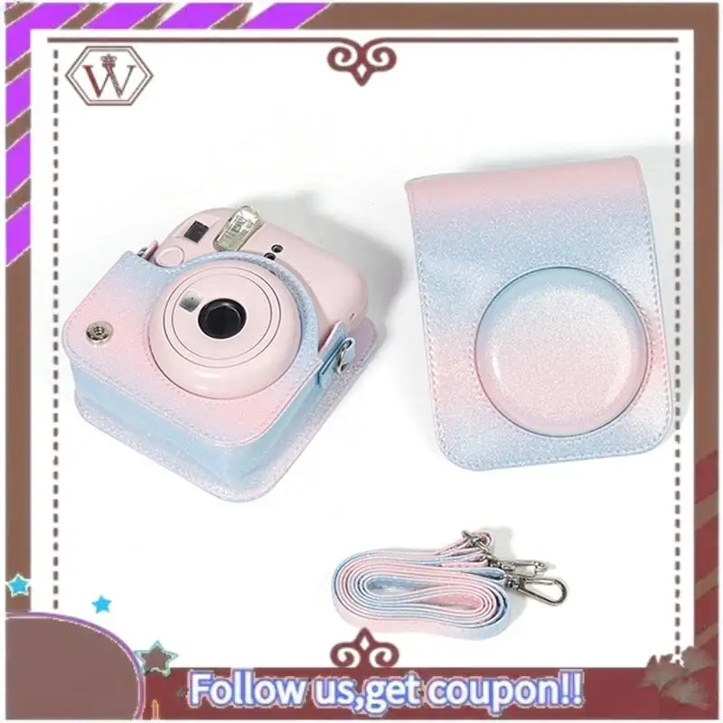 Чехол для камеры ABBG с регулируемым плечевым ремнем, мягкий защитный чехол из искусственной кожи, дорожная сумка для Fujifilm Instax Mini 12, сине-розовый