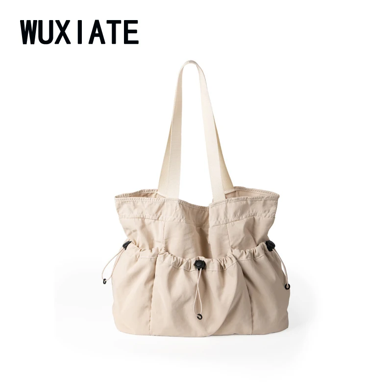 WUXIATE Korean simple casual shoulder bag women's large capacity niche design pleated commuter nylon Tote bag