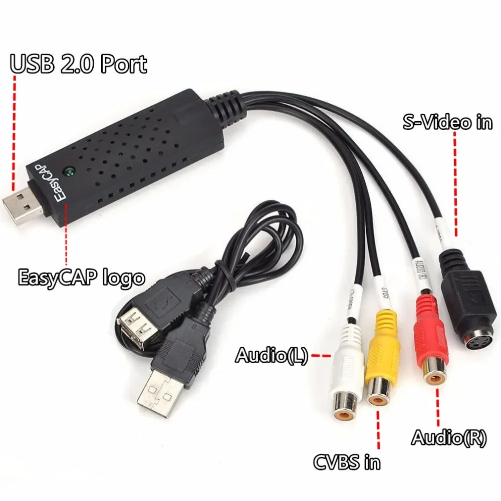 محول USB 2.0 فيديو DVR مع بطاقة التقاط الصوت والفيديو TV DVD VHS Captura De V Deo Card AV للكمبيوتر 2.0 EasyCAP