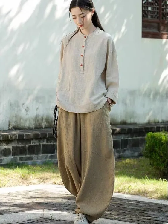 

Новая китайская женская хлопково-льняная одежда в стиле дзен, сезонная простая длинная одежда све irt, буддийский халат Layperson's