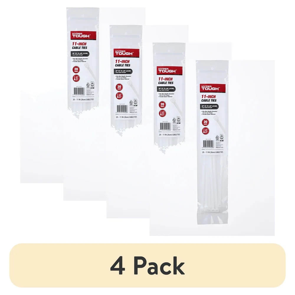 4 Pack 11 Inch Cable Ties Durable Nylon 20 Pcs Flexible Cable Organization Packing Transporting Gear High Tensile Strength