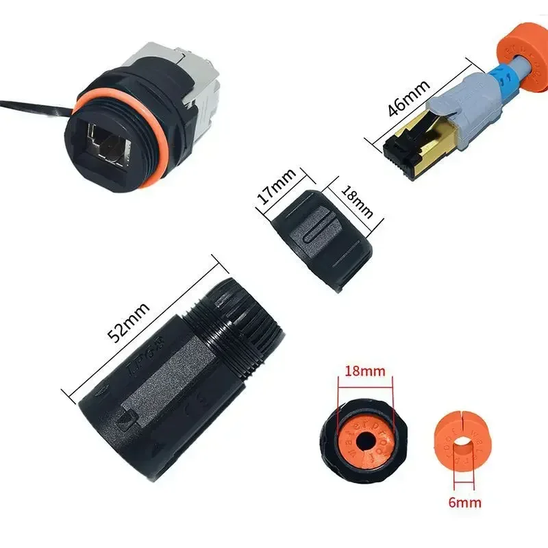 M23 Waterproof RJ45 Aviation Connector Plug Socket IP68 RJ45 Crystal Head Panel Adapter Cat6A Gigabit Network Cable Connector