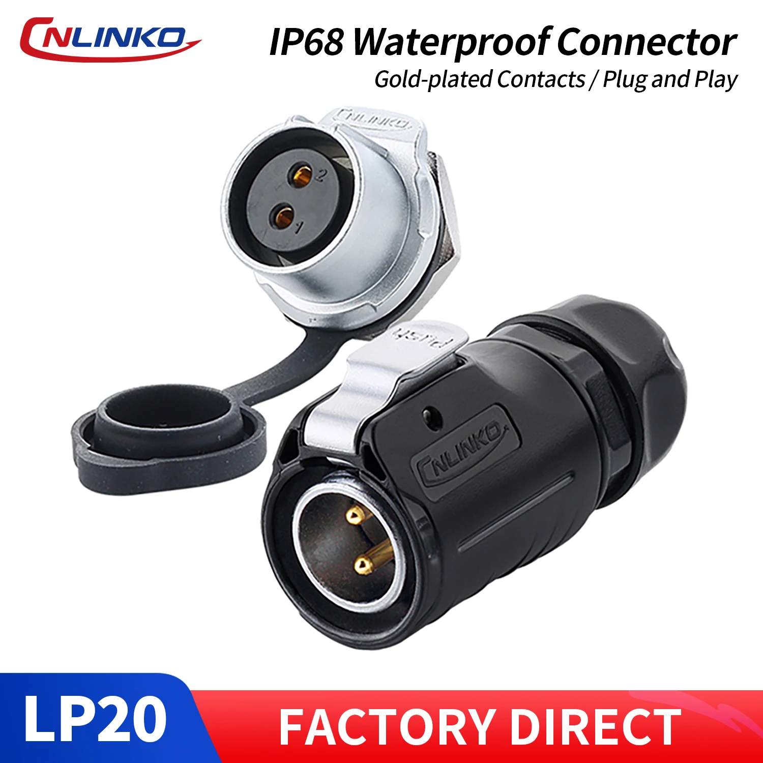 Connettore Circolare Rapido Impermeabile IP68 CNLINKO LP20 a 2/3/4 Pin, Connettore Elettrico per Montaggio su Pannello per Attrezzature da Esterno