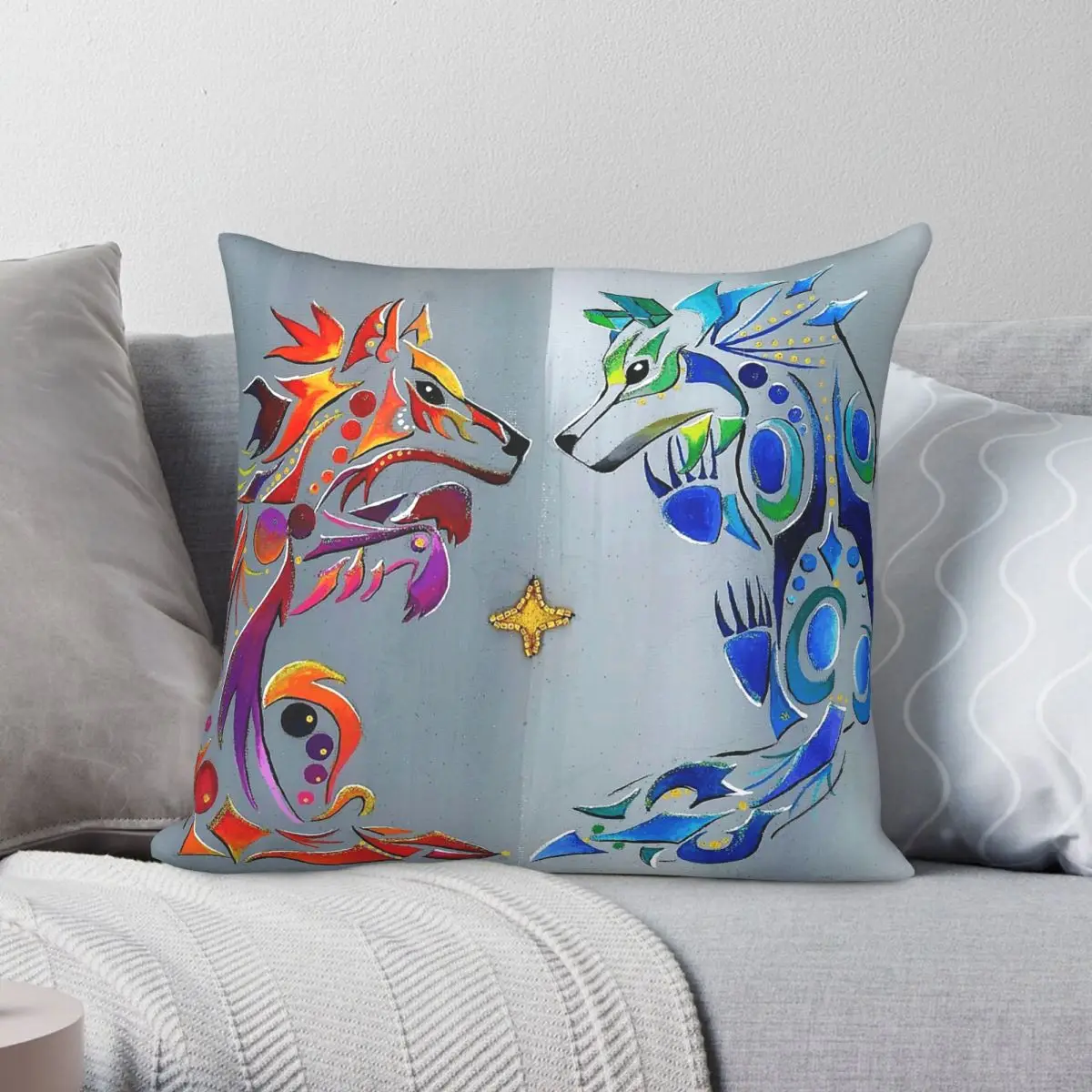 Wolf Reflection Square Pillowcase Polyester Linen Velvet Creative Zip Decorative Throw Pillow Case Sofa Cushion Case