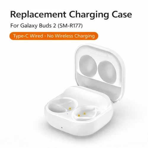 Imagen 1 del producto Estuche de carga con cable compatible con Galaxy Buds 2 SM-R177, batería de 450 mAh, tipo C, luz LED, caja de carga de repuesto