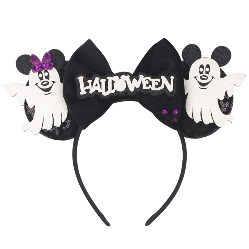 

2024 Disney Halloween Ears Headband For Girls Spider Bow Hairband Classical Festival Party Hair Accessories