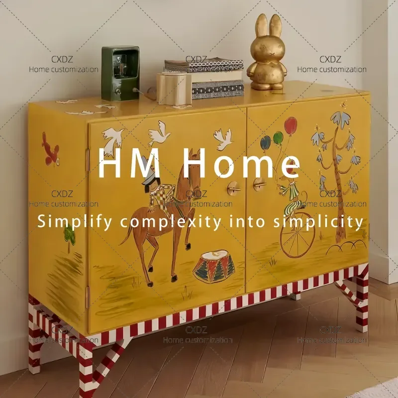 Medieval Solid Wood Painted Porch Cabinet Retro Dining Sideboard Home Living Room Storage Furniture