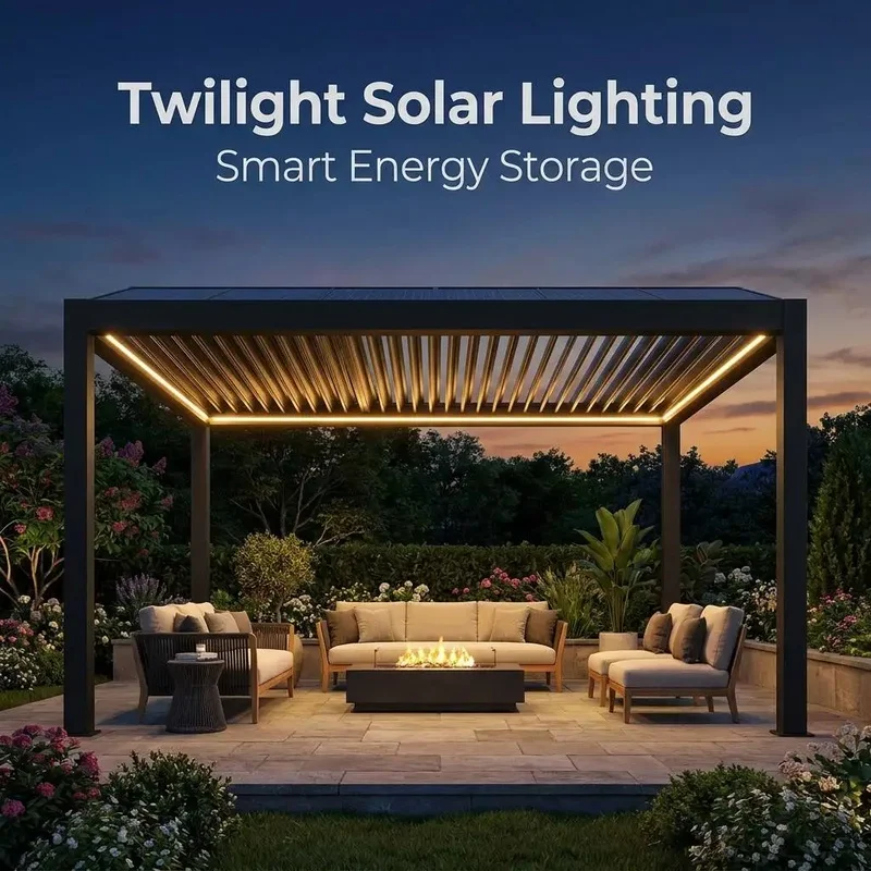 Eco Friendly Powered Bioclimatic Pergola Motorized Aluminum Windproof Screen Sustainable Balcony Rooftop Garden