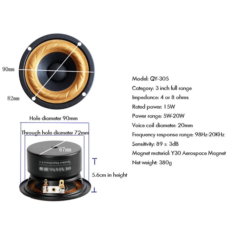 15W 3 Inches Round / Square Tweeter Speakers 4/8 Ohm HiFi Full-Range Speaker Cloth Edge for DIY Loudspeaker Box Audio Speaker