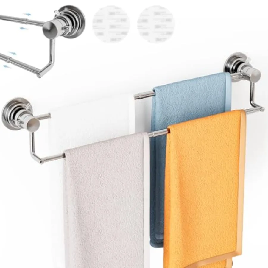 

Держатель для полотенец на присосках, двойной, регулируемый 13-25 дюймов, из нержавеющей стали, для стеклянных душевых кабин, с мощным вакуумным креплением