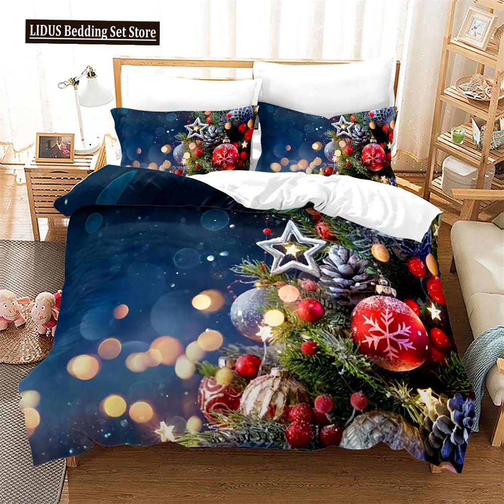 

Christmas Duvet Cover Set King Size Snowflake Bells Pattern Festival Bedding Set Polyester Comforter Cover For Kids Boys Girls