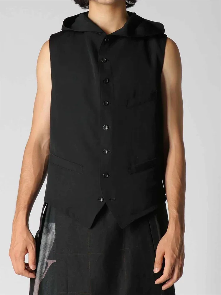 FANTASTION Gilet con cappuccio d'avanguardia con ritaglio posteriore scolpito, giacca slim vestibilità regolabile per gilet da abito da indossare ogni giorno conciata