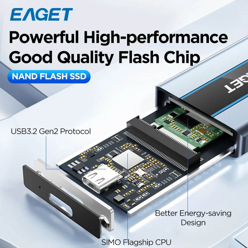 Eaget NVMe External SSD 1TB 2TB Hard Drive 5gbps 10gbps Type C USB 3.2 RGB Portable Hd Solid State Disk for Laptops PC Mac