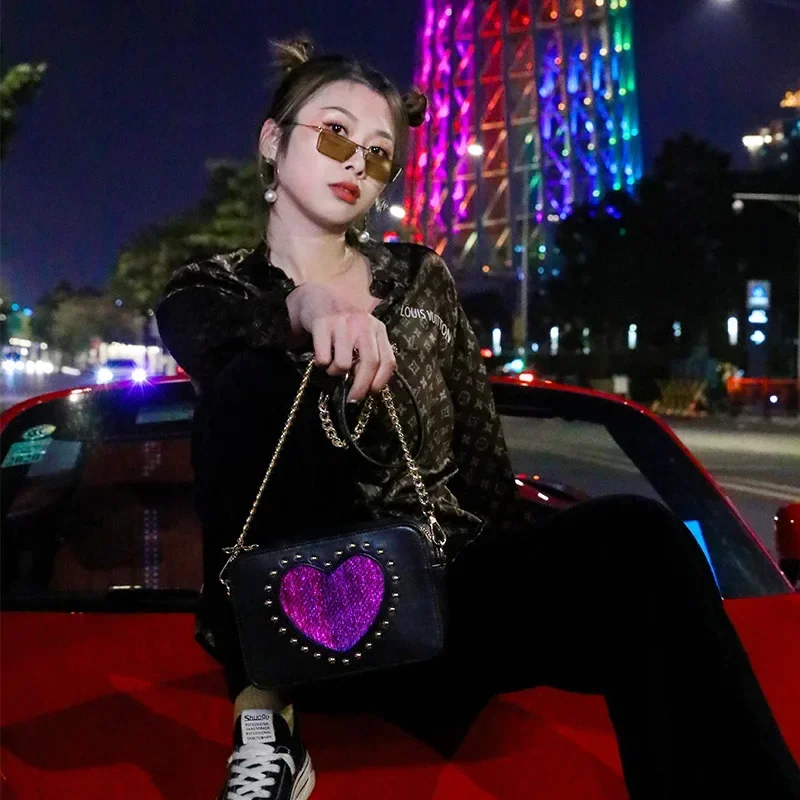 

Night Club Disco Dancing LED Square Bag Colorful Luminous Single-shoulder Bag Optical Fiber Fabric Crossbody Bag 가방 Сумка Bolsas