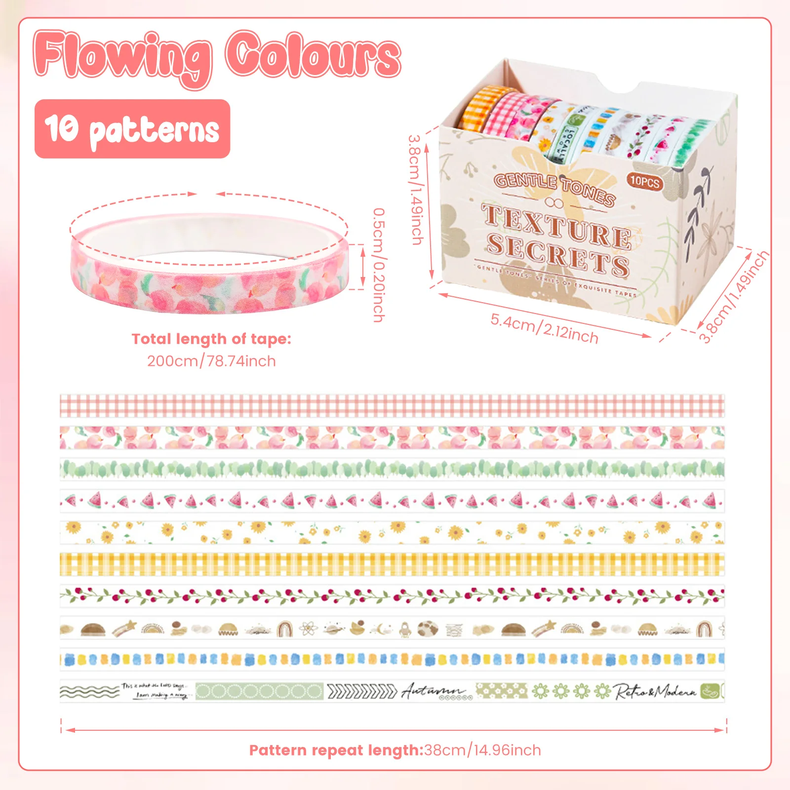 10rolls Delicate Washi Tape Washi Tape Set for Journaling for DIY gifts Decoration Diary Scrapbooking Photo Frames Students Gift