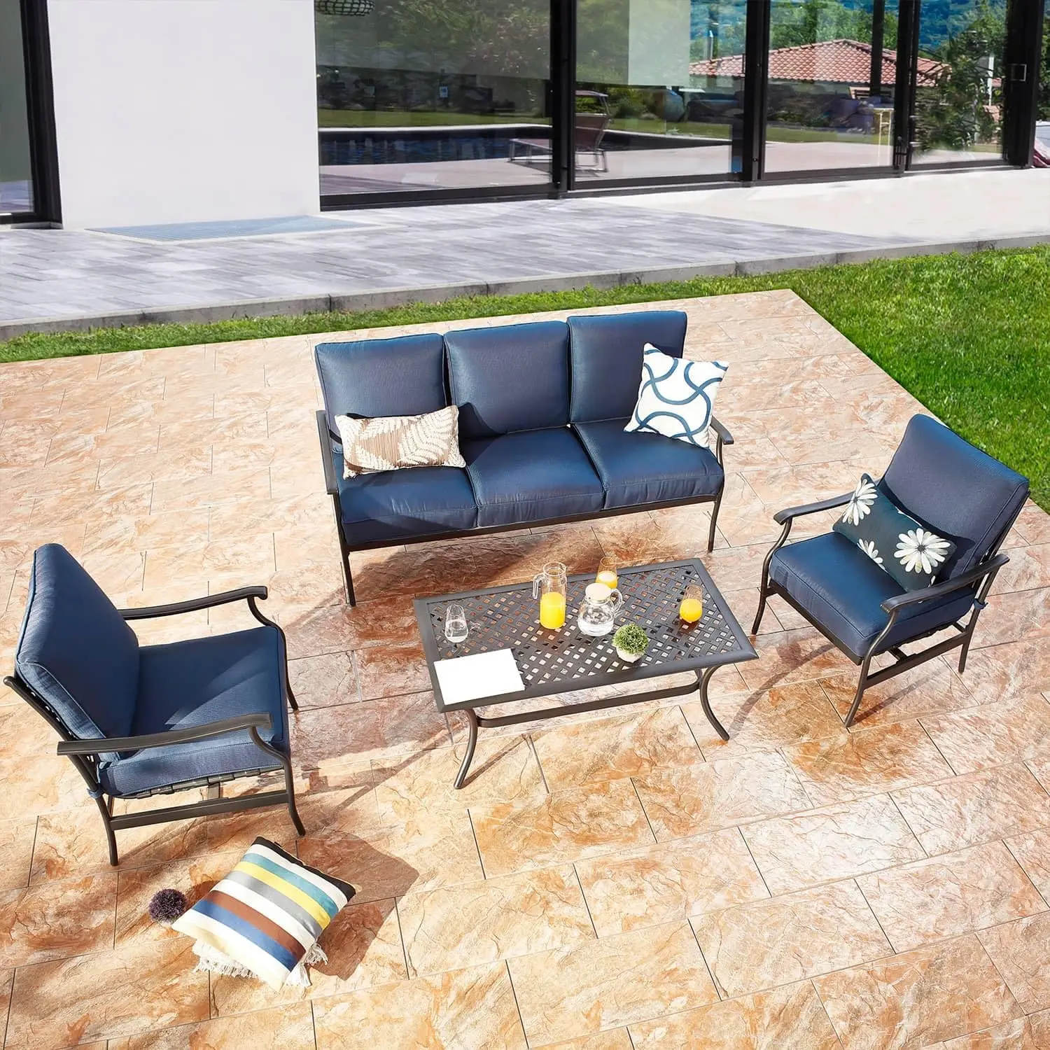 Patio Conversation Set, 4Pcs Cushioned Outdoor Furniture Sets with All Weather Galvanized Steel Frame